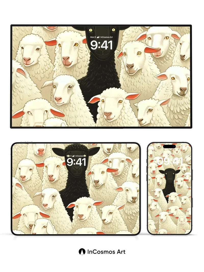 Sole Black Sheep Wallpaper in a Sea of White