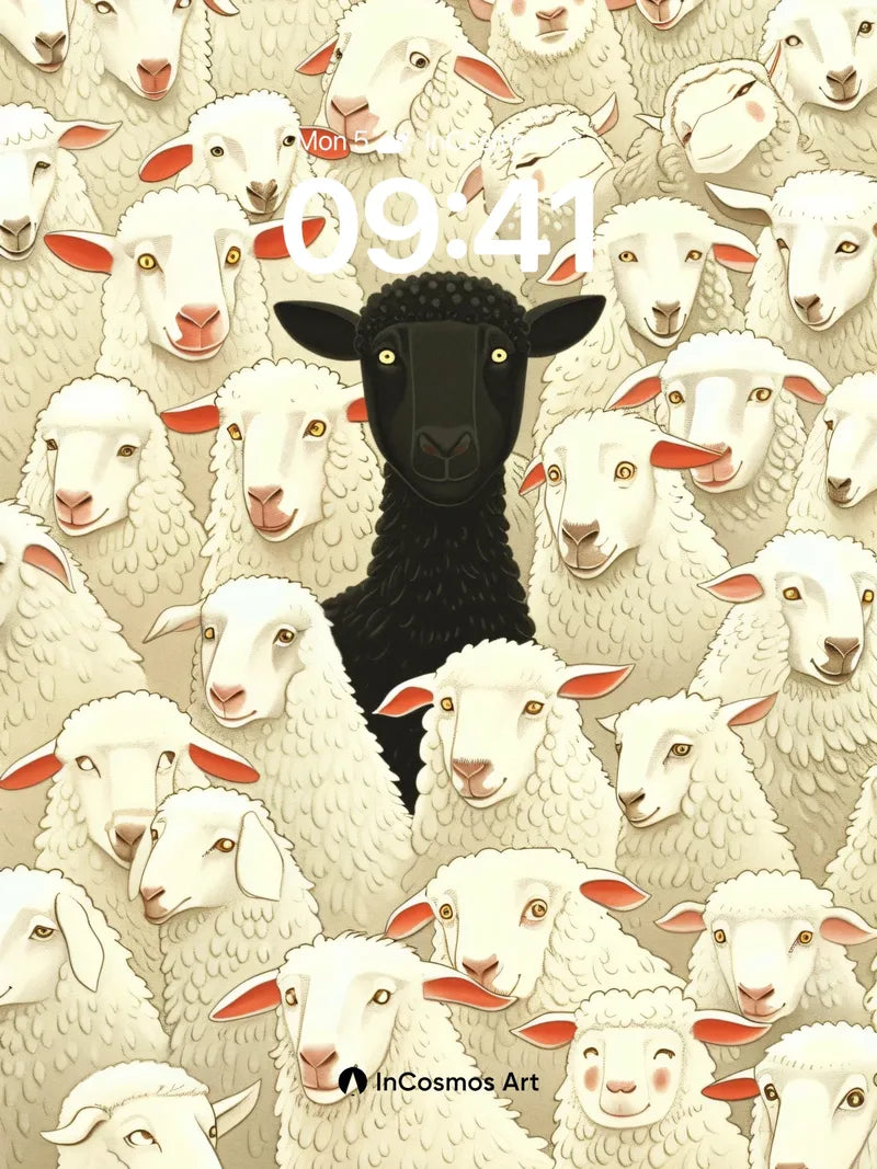 Sole Black Sheep Wallpaper in a Sea of White wallpaper for iPhone, iPad & Mac
