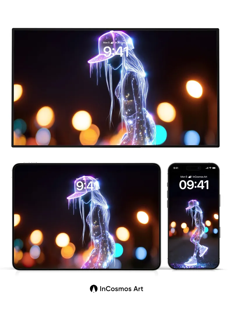 Neon Phantom Wallpaper with Starlight Trails