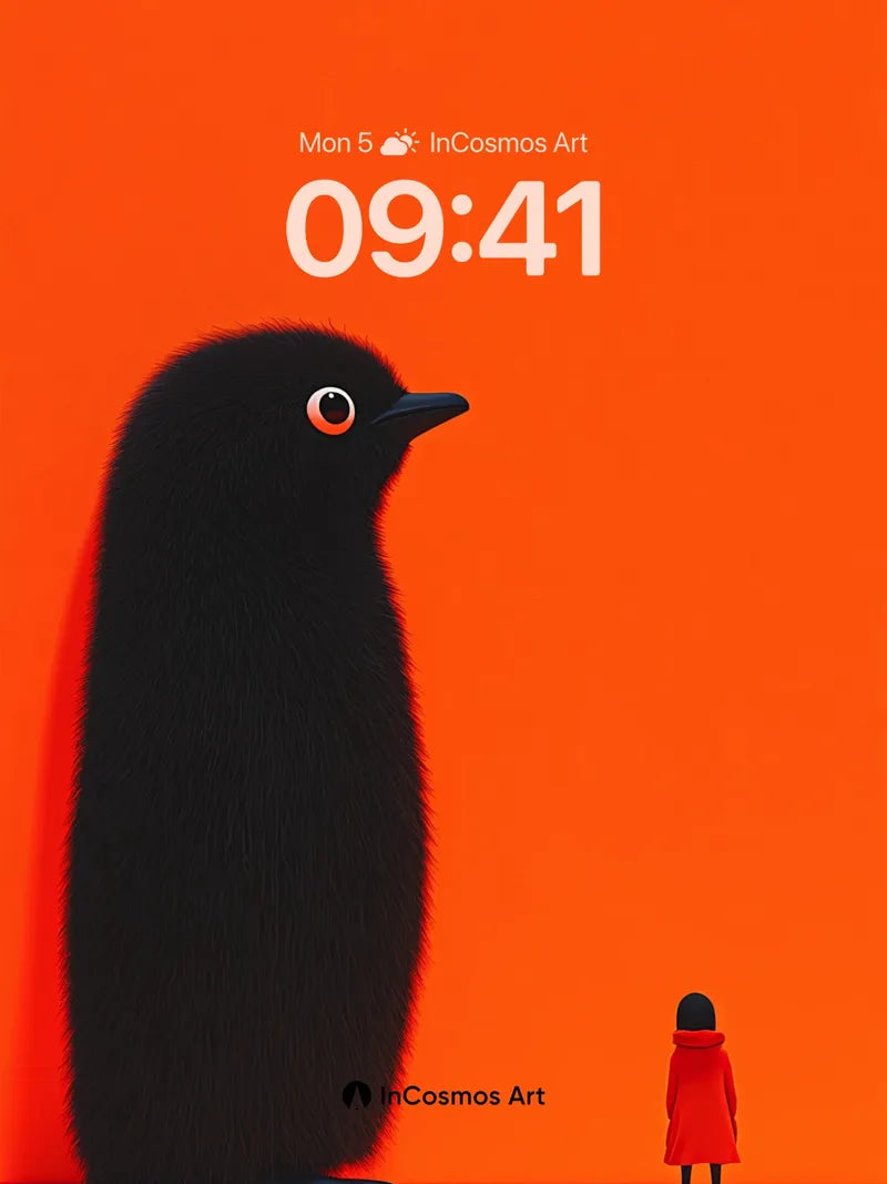 Surreal Encounter Wallpaper with Giant Bird and Tiny Figure