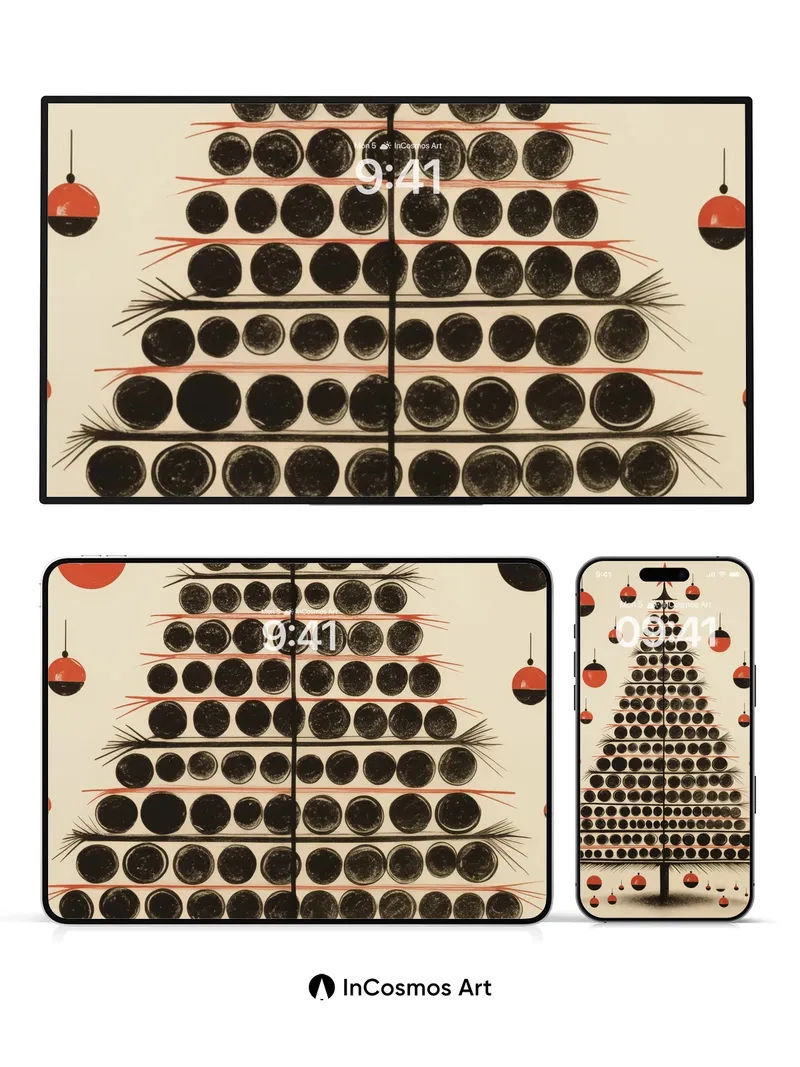 Midcentury Holiday Wallpaper with Geometric Ornaments