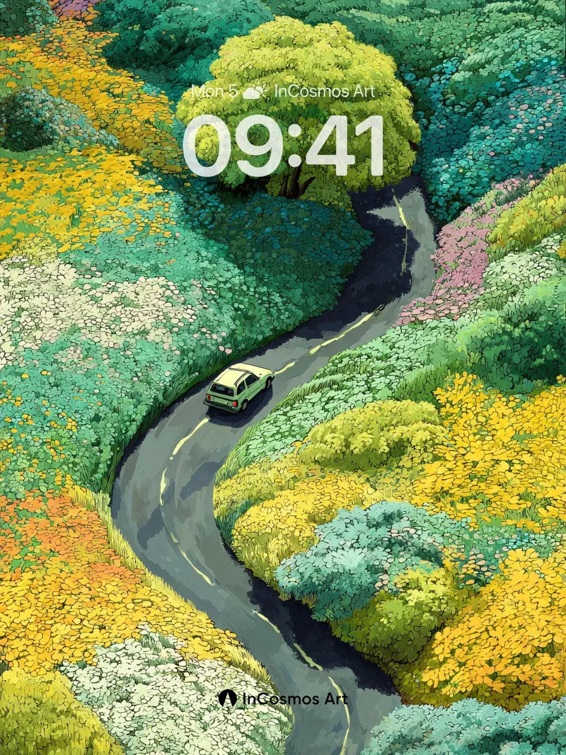 Whispering Road Wallpaper with Floral Canopy