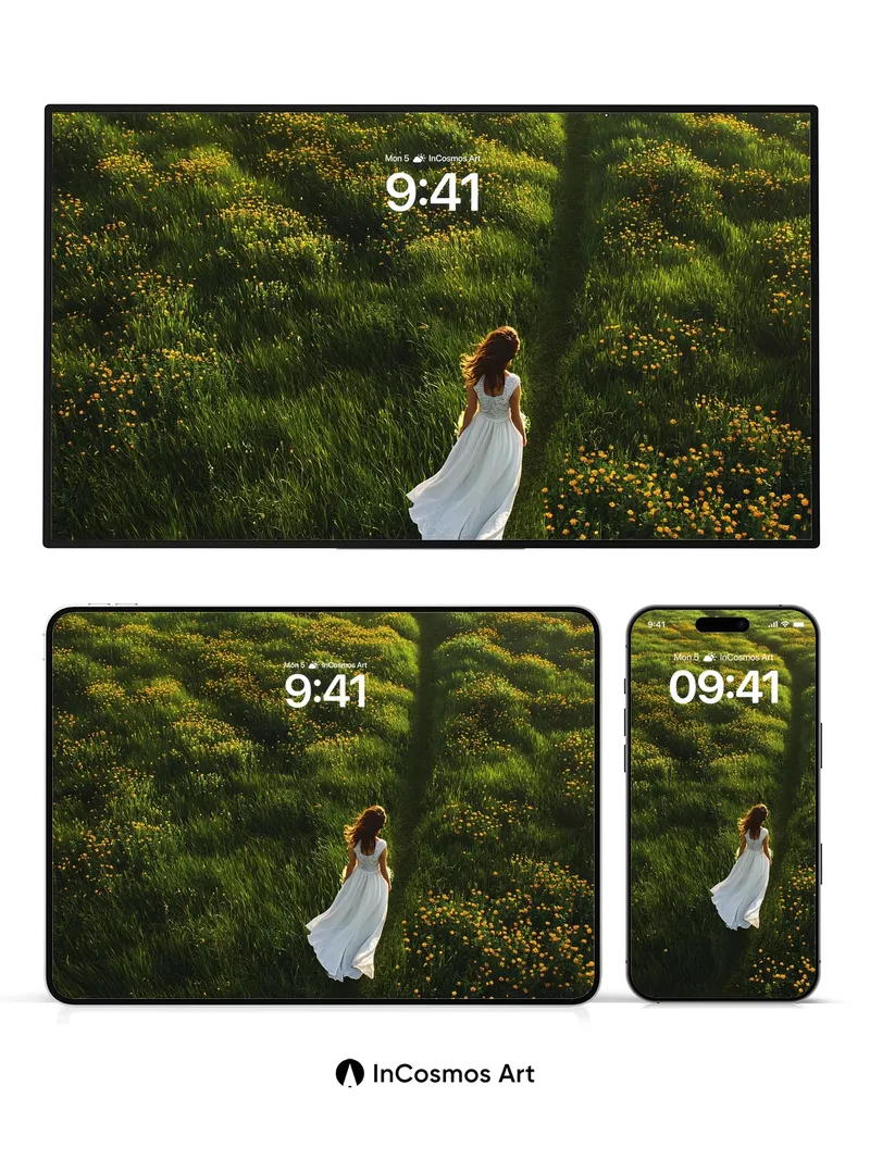 Serenity Path Wallpaper with Golden Light Trails