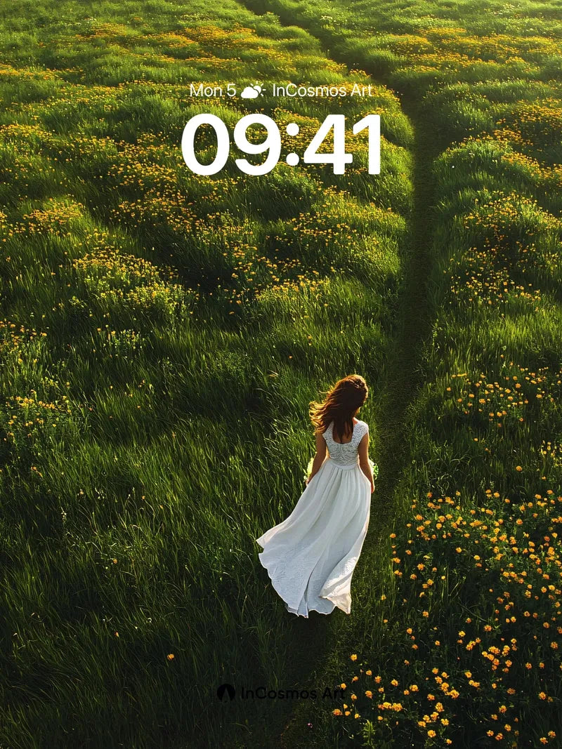 Serenity Path Wallpaper with Golden Light Trails