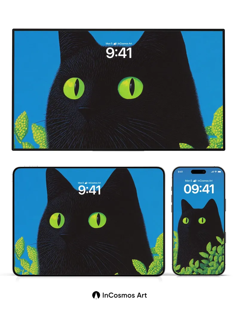 Midnight Watcher Wallpaper with Emerald Gaze