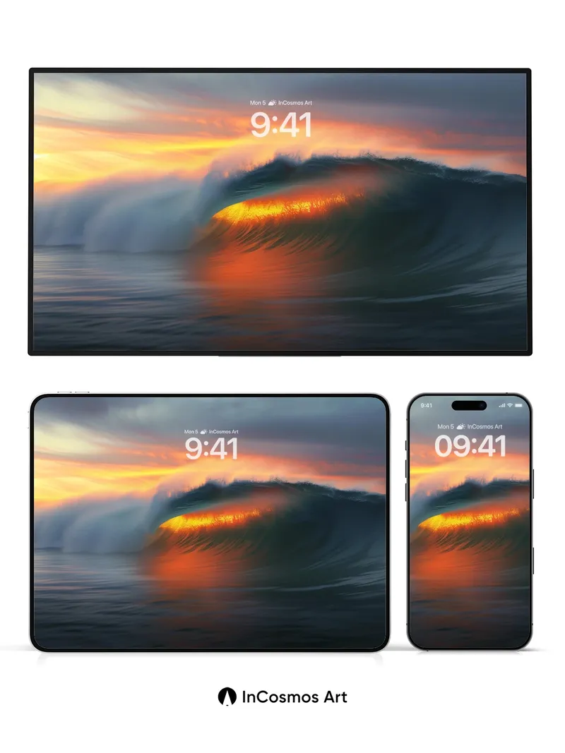 Crimson Surge Wallpaper with Sunset Veil