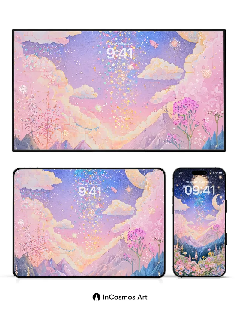 Luminous Garden Wallpaper with Celestial Bloom