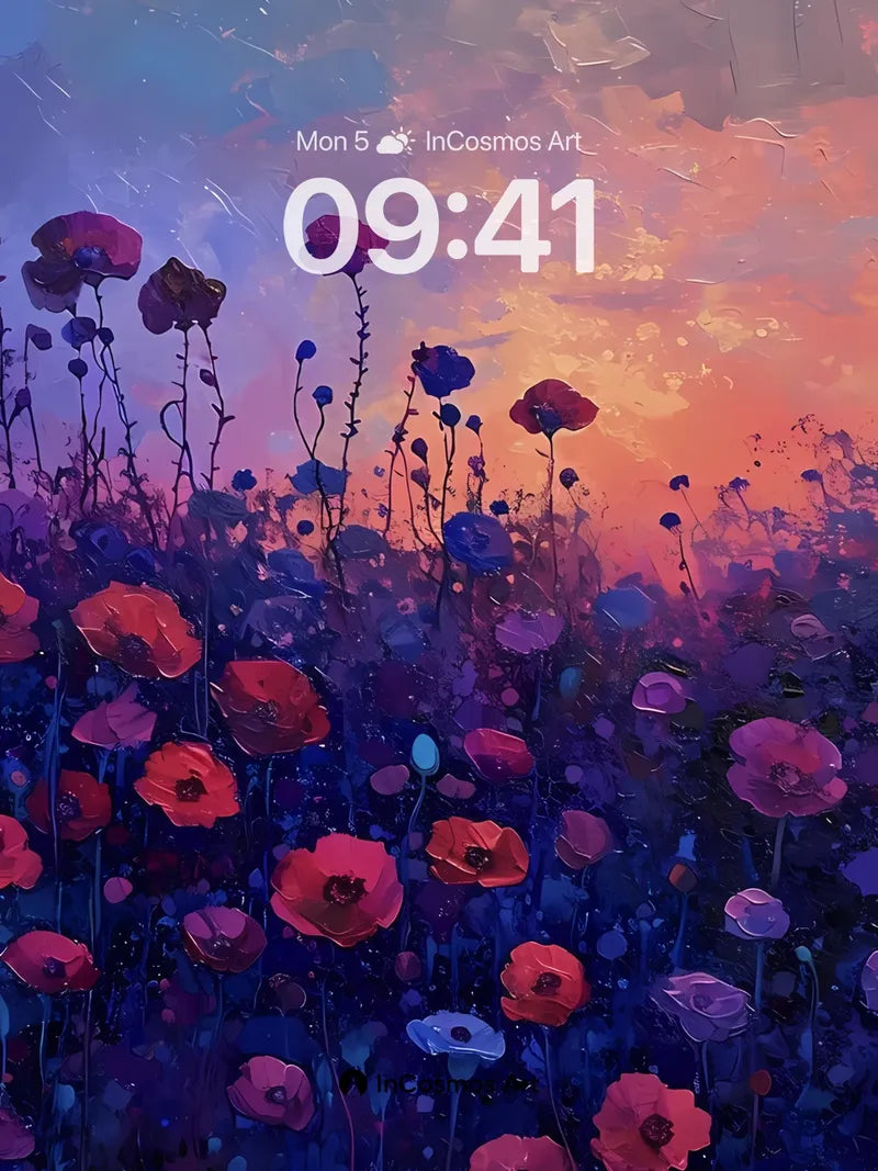Velvet Twilight Wallpaper with Poppy Fields