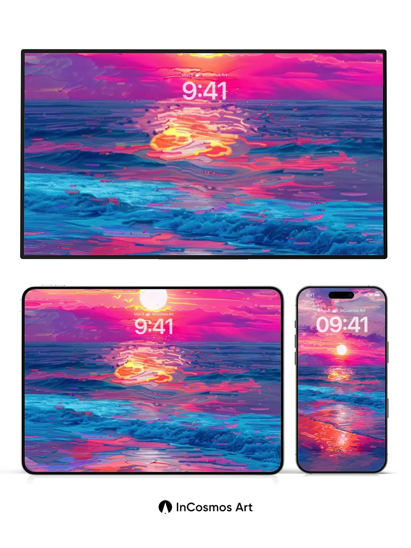 Neon Sunset Wallpaper with Liquid Light