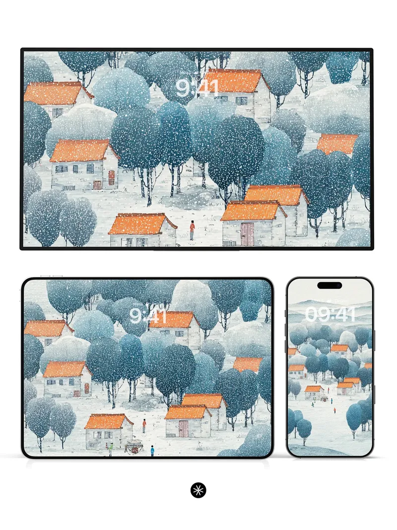 Snowy Village Retreat Wallpaper