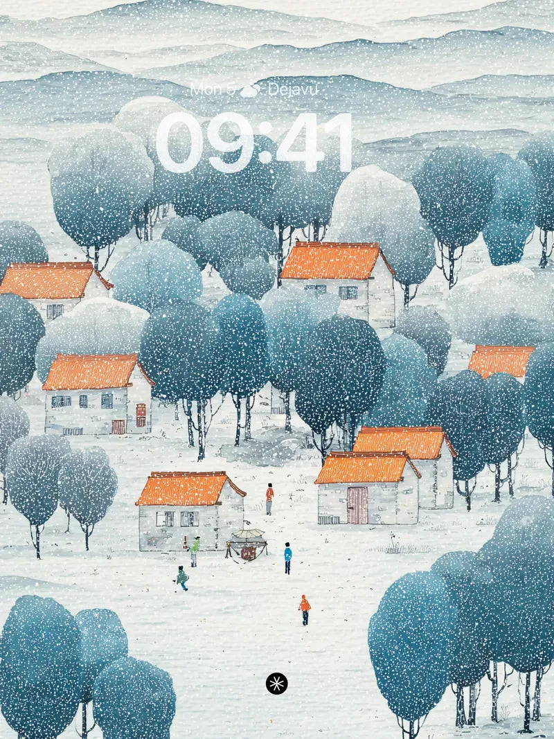 Snowy Village Retreat Wallpaper
