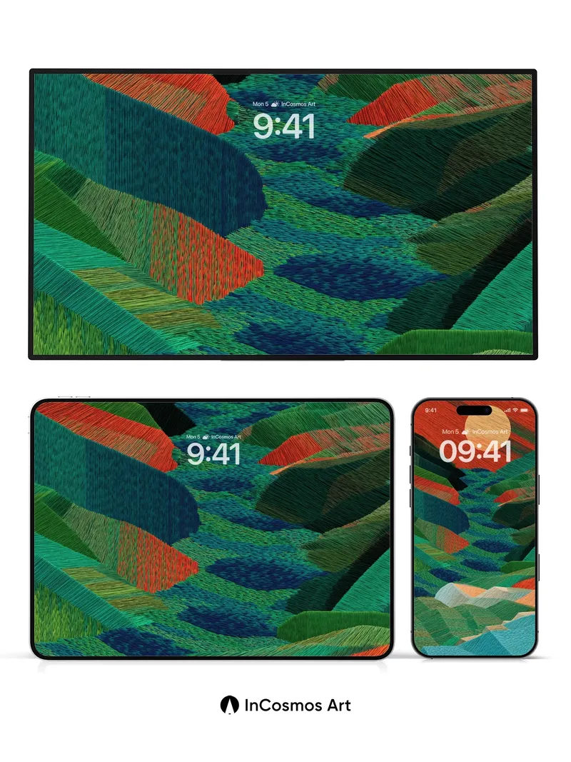 Sunset Weave Wallpaper with Embroidered Hills