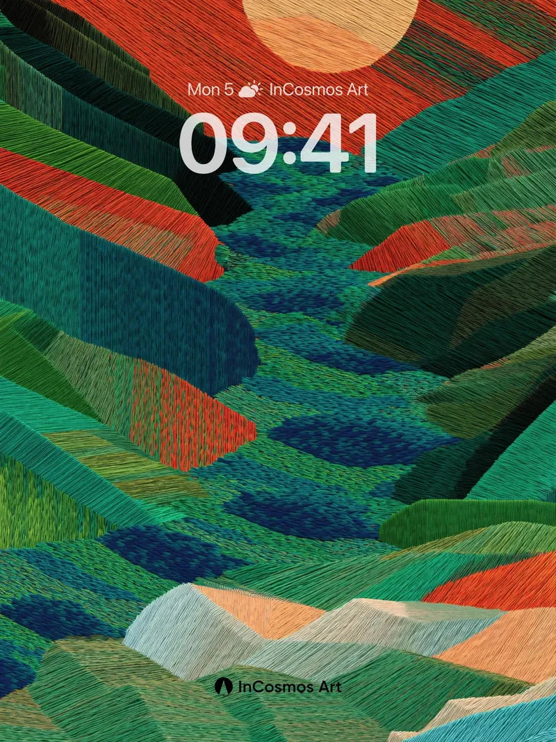 Sunset Weave Wallpaper with Embroidered Hills