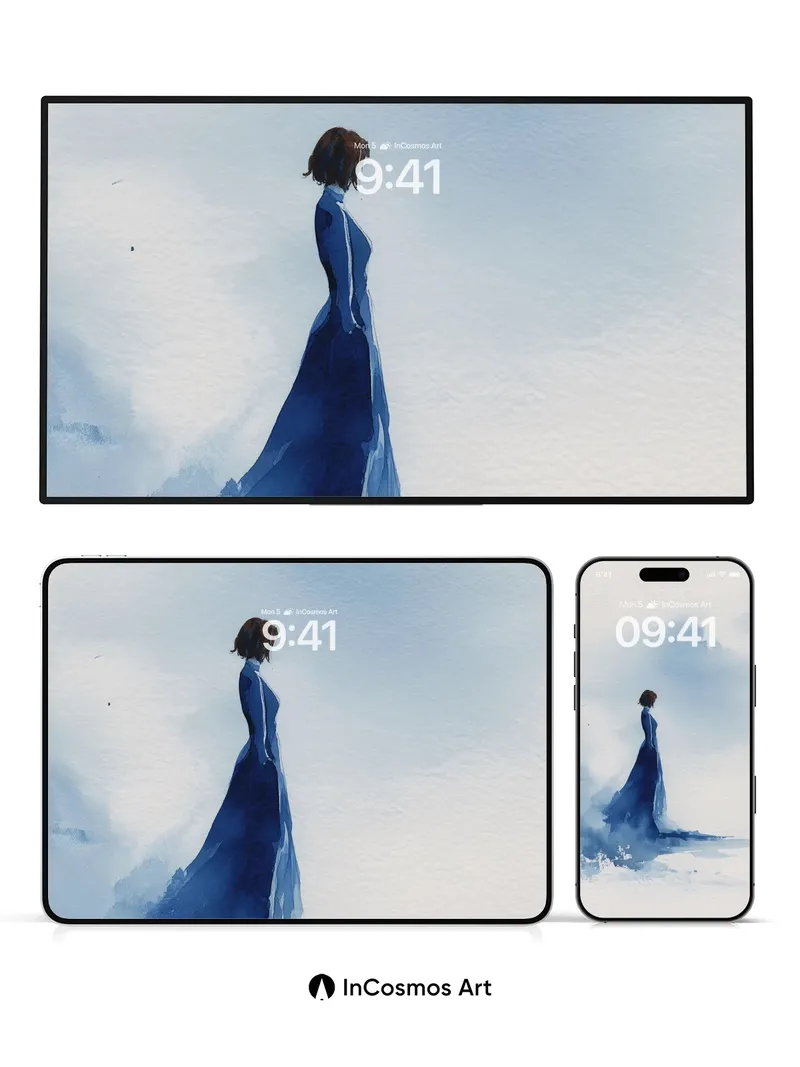 Silent Blue Wallpaper with Floating Shadows