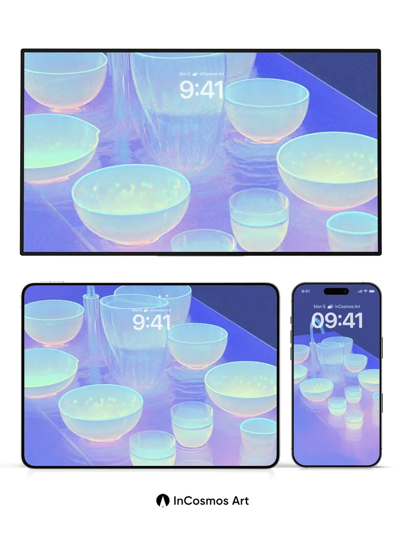 Luminous Glassware Wallpaper with Neon Hues