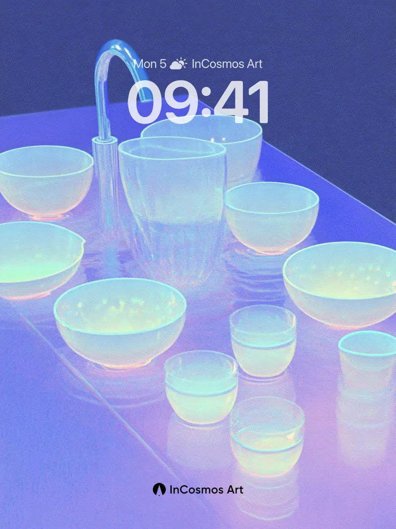 Luminous Glassware Wallpaper with Neon Hues