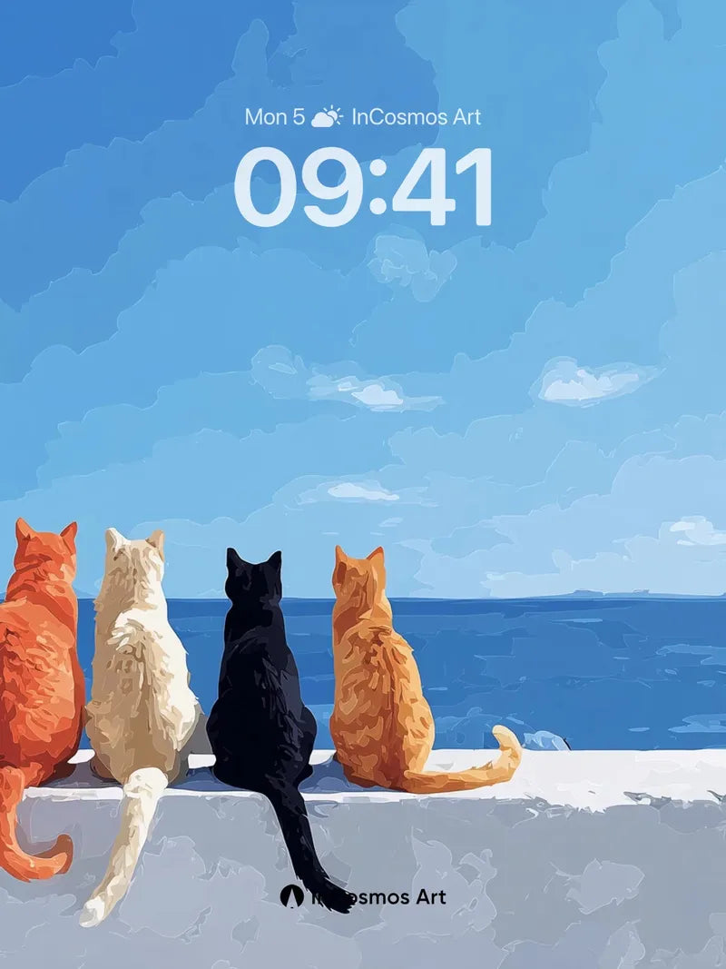 Serenity Watch Wallpaper with Six-Color Feline Line wallpaper for iPhone, iPad & Mac