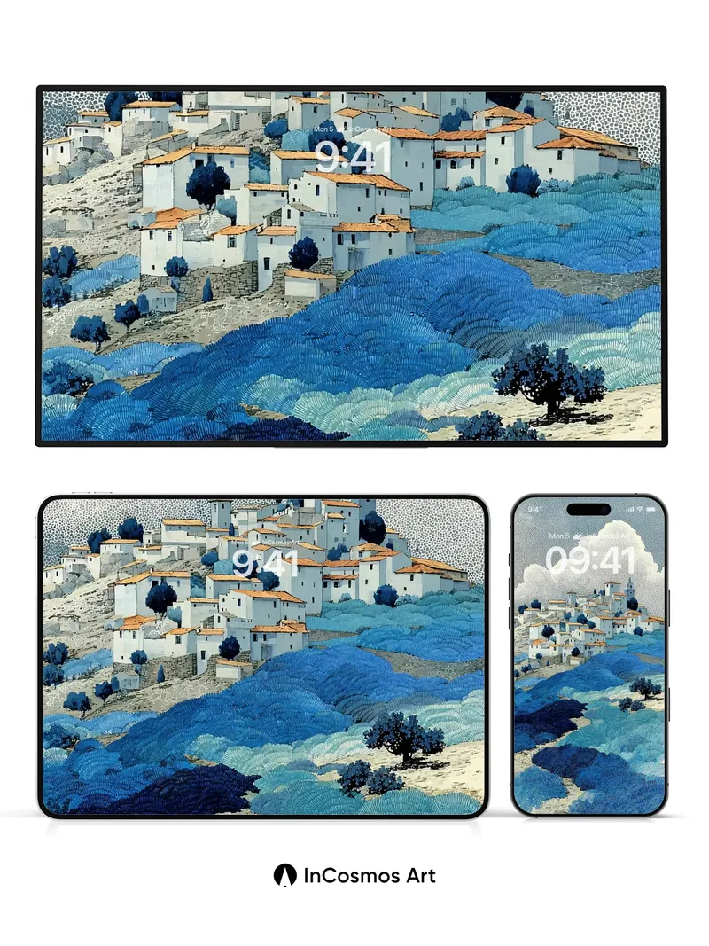 Serenity Hillside Wallpaper with Textured Clouds