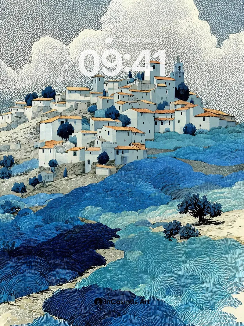 Serenity Hillside Wallpaper with Textured Clouds