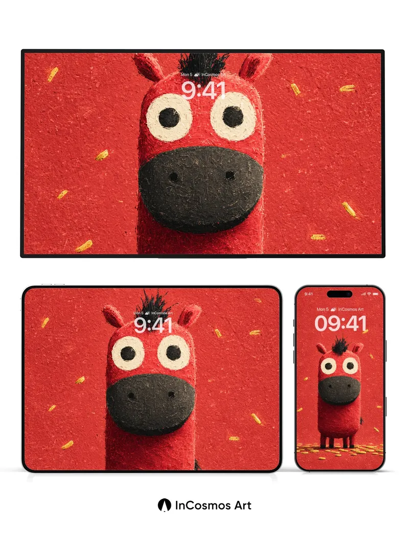 Playful Red Zebra Wallpaper with Golden Confetti