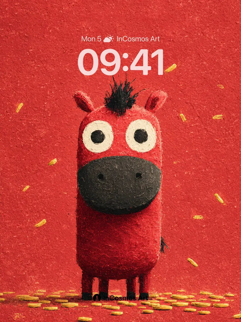 Playful Red Zebra Wallpaper with Golden Confetti