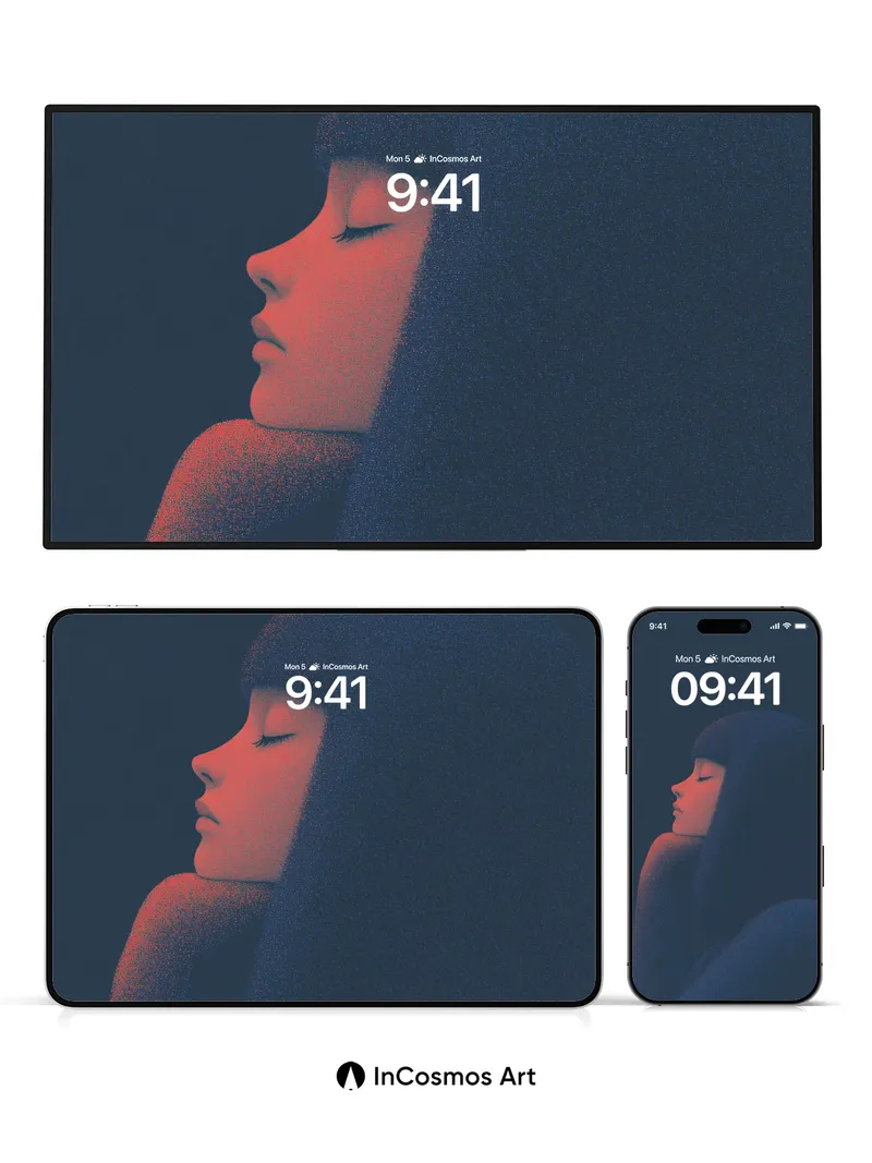 Serenity Portrait Wallpaper with Crimson Light Veil