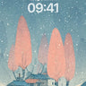 Serene Snowfall Village Wallpaper with Blush Trees wallpaper for iPhone, iPad & Mac