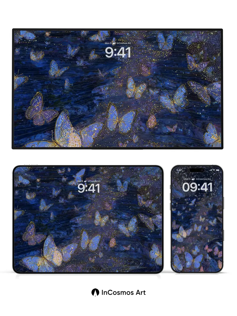 Luminous Tunnel Wallpaper with Starlit Butterflies