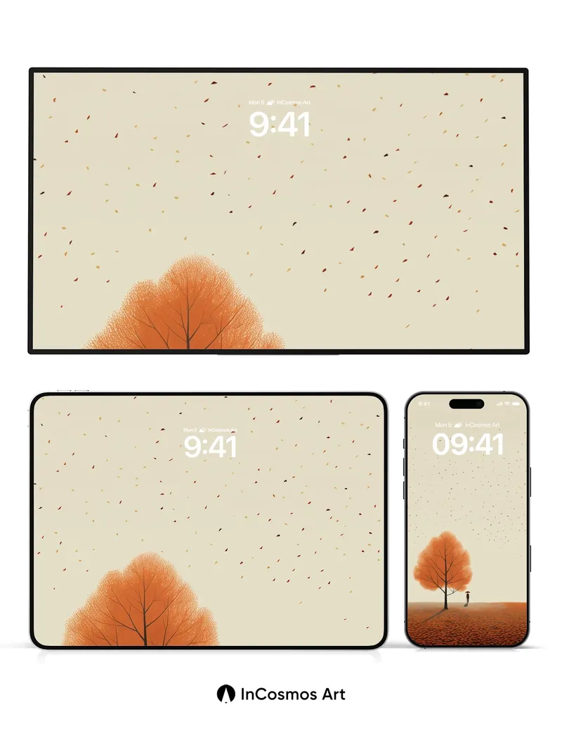 Autumn Whispers Wallpaper with Floating Leaves