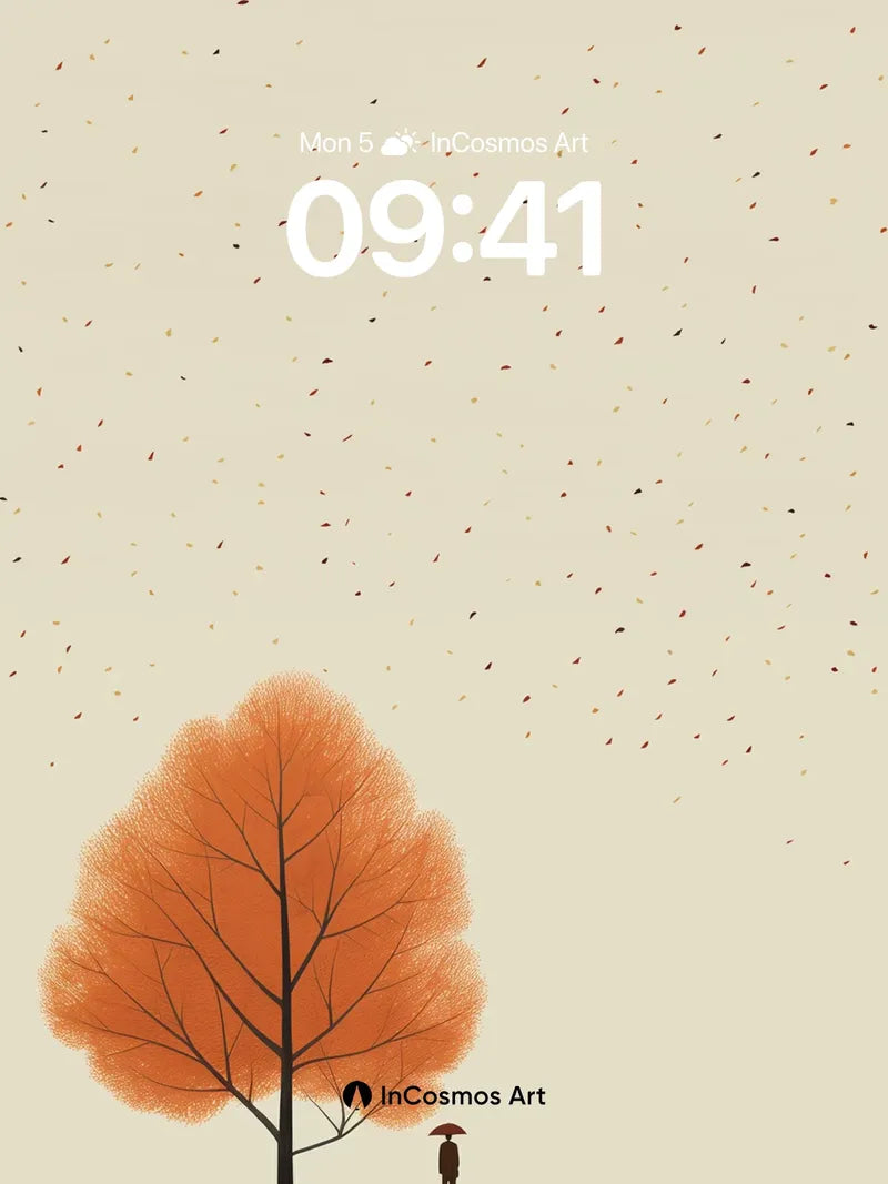 Autumn Whispers Wallpaper with Floating Leaves