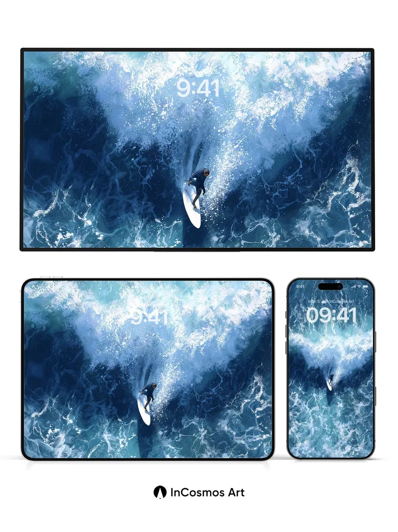 Cerulean Surge Wallpaper with Wave's Breath