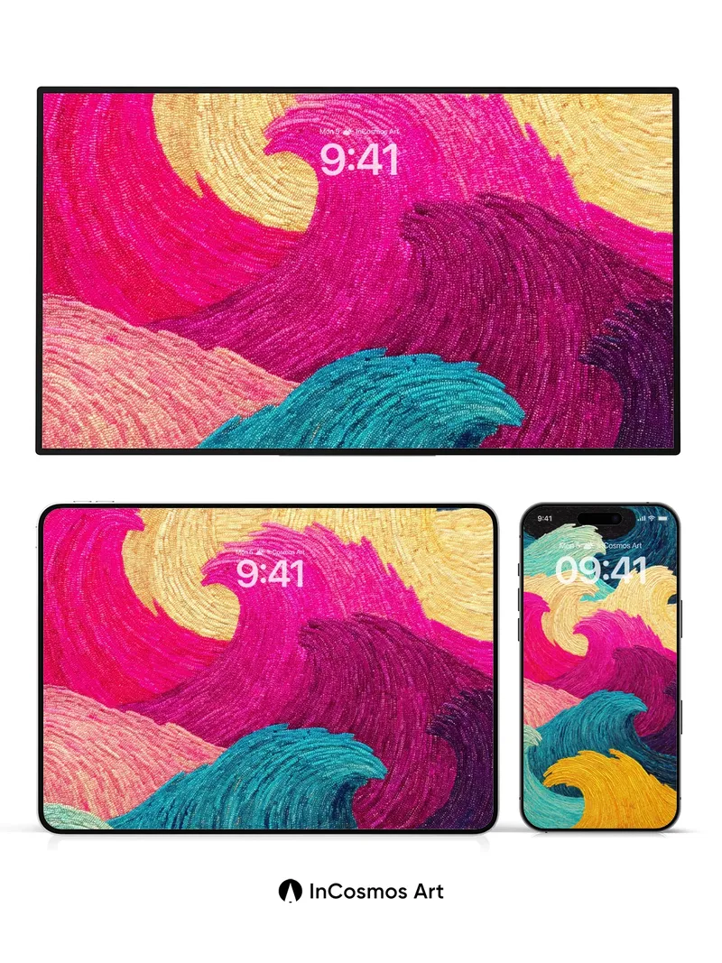 Electric Wave Wallpaper with Embroidered Depth