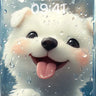 Playful Pup Wallpaper Behind Rain-Drenched Glass wallpaper for iPhone, iPad & Mac