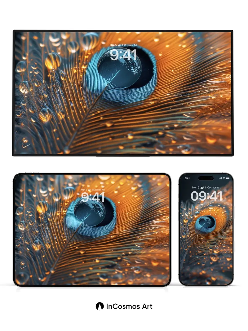 Liquid Eye Wallpaper with Peacock Feathers