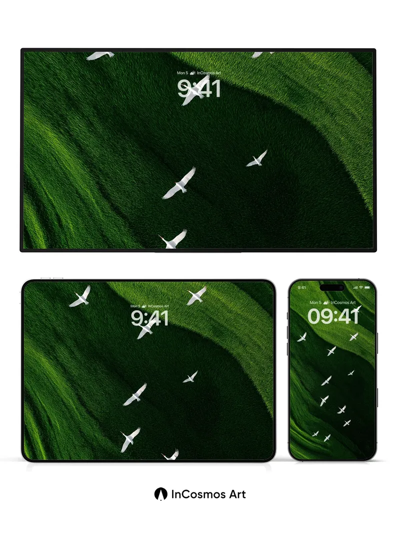 Serenity Flight Wallpaper with Emerald Waves