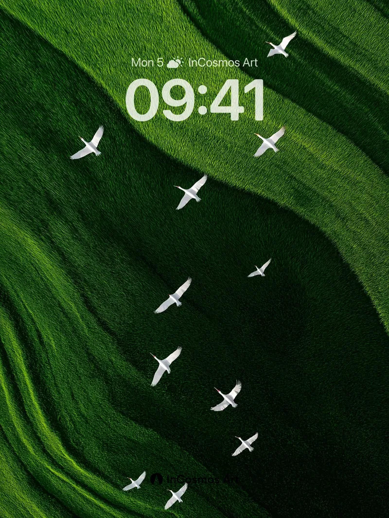 Serenity Flight Wallpaper with Emerald Waves