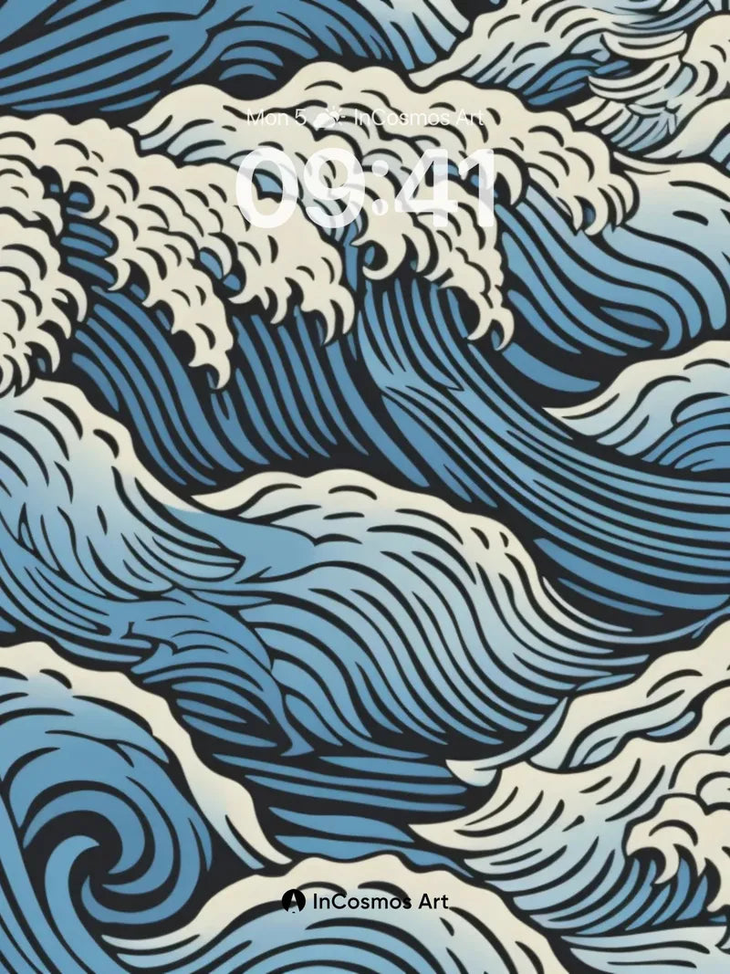 Storm-Tossed Wave Wallpaper in Hokusai Style