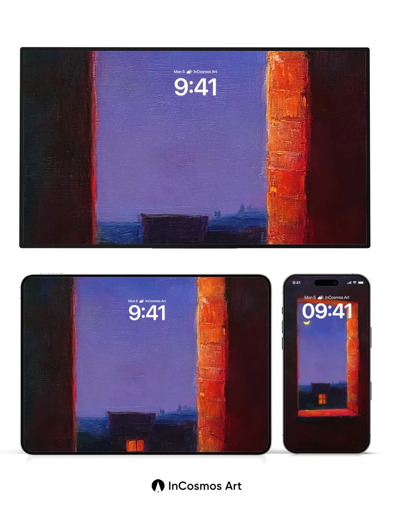 Crimson Frame Wallpaper with Moonlit Silence