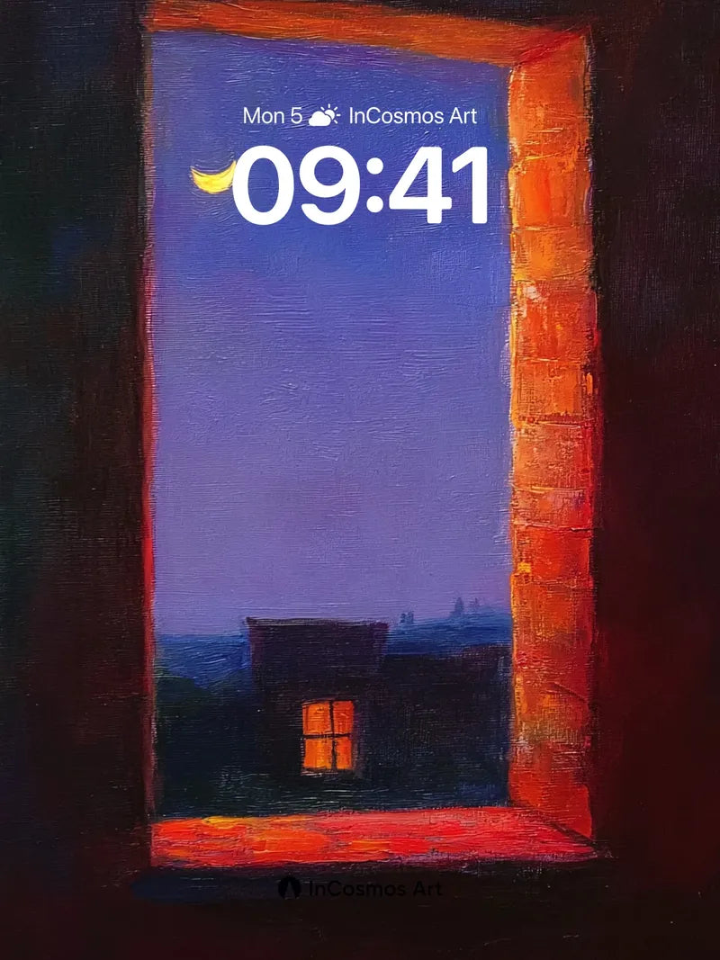 Crimson Frame Wallpaper with Moonlit Silence