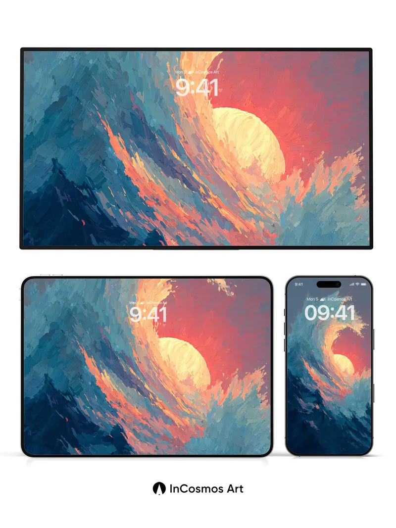 Sunset Wave Wallpaper with Ocean Haze