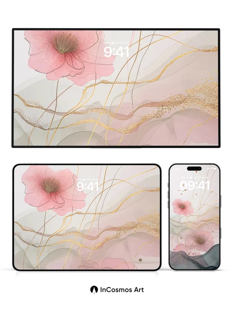 Whispering Petal Wallpaper with Golden Threads