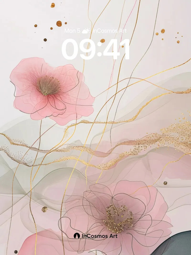 Whispering Petal Wallpaper with Golden Threads