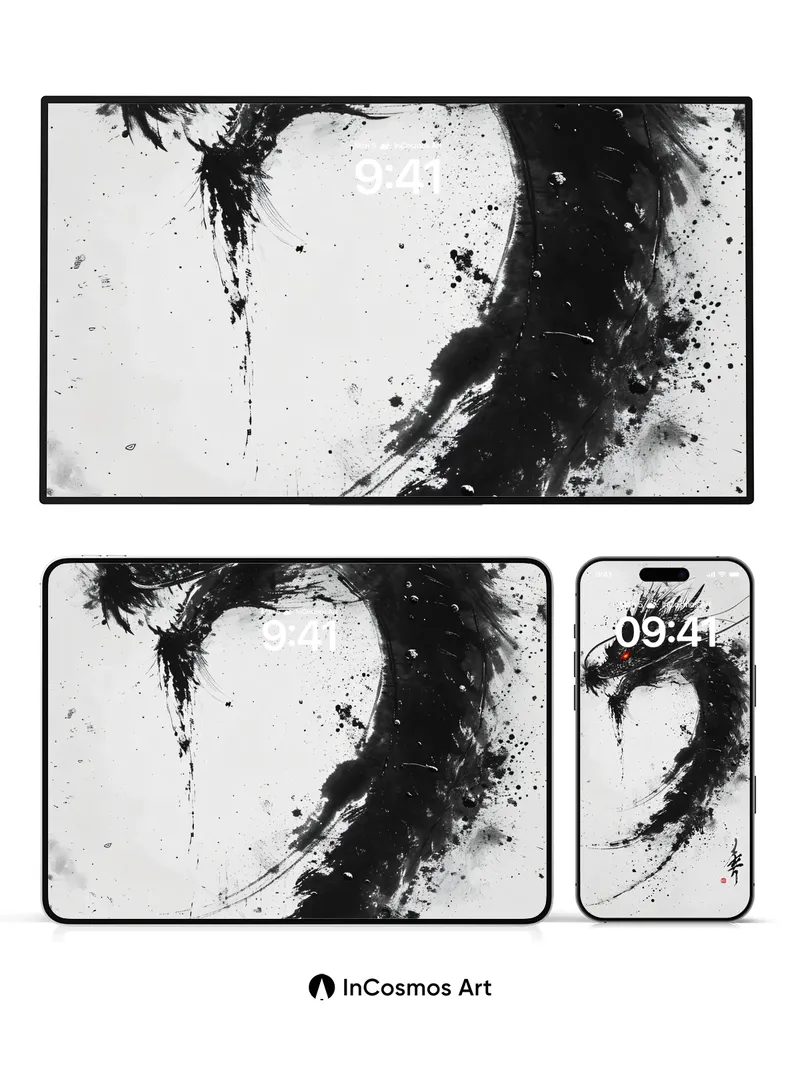 Ink Storm Dragon Wallpaper with Crimson Eye