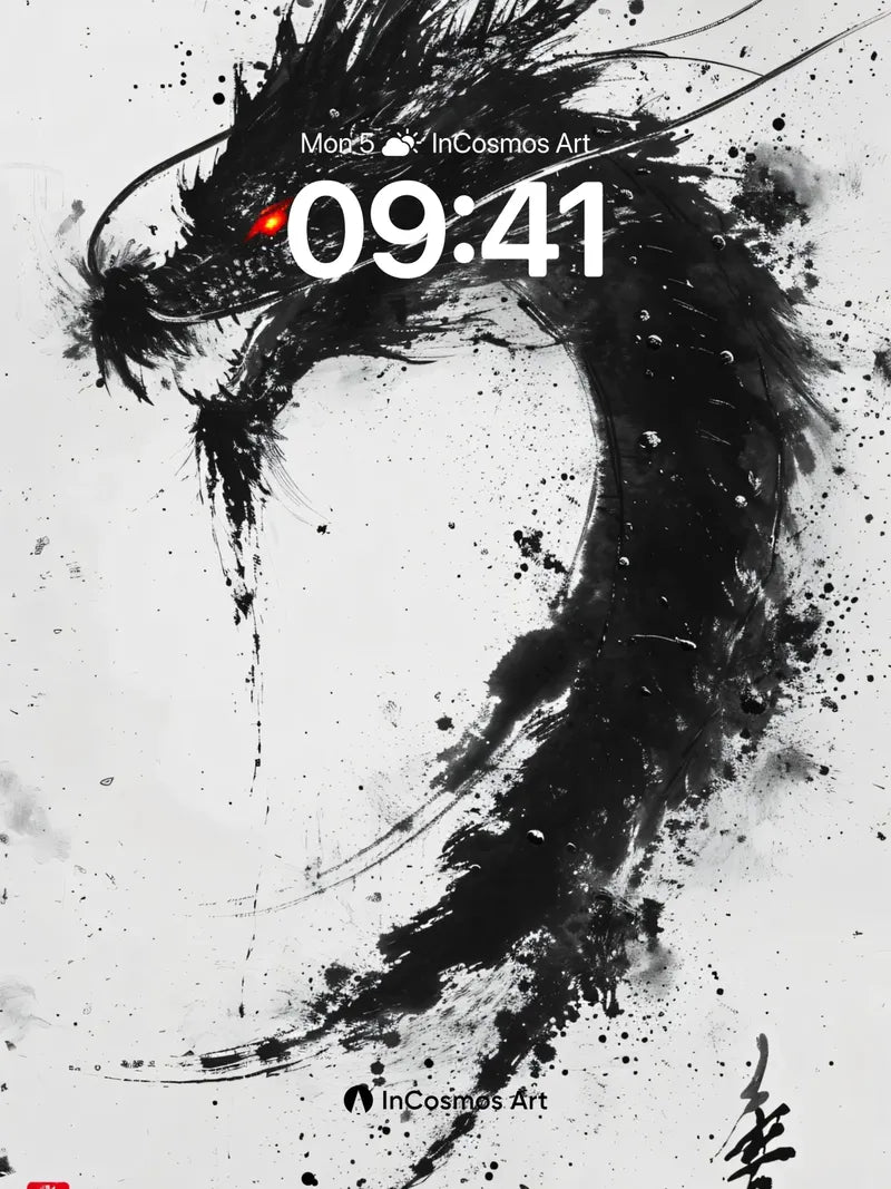 Ink Storm Dragon Wallpaper with Crimson Eye