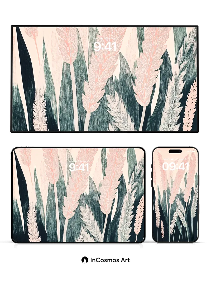 Serenity Grass Wallpaper with Whispering Feathers