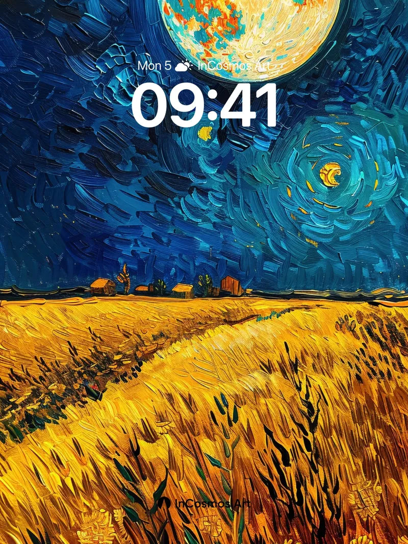 Luminous Wheatfield Wallpaper with Celestial Swirls wallpaper for iPhone, iPad & Mac