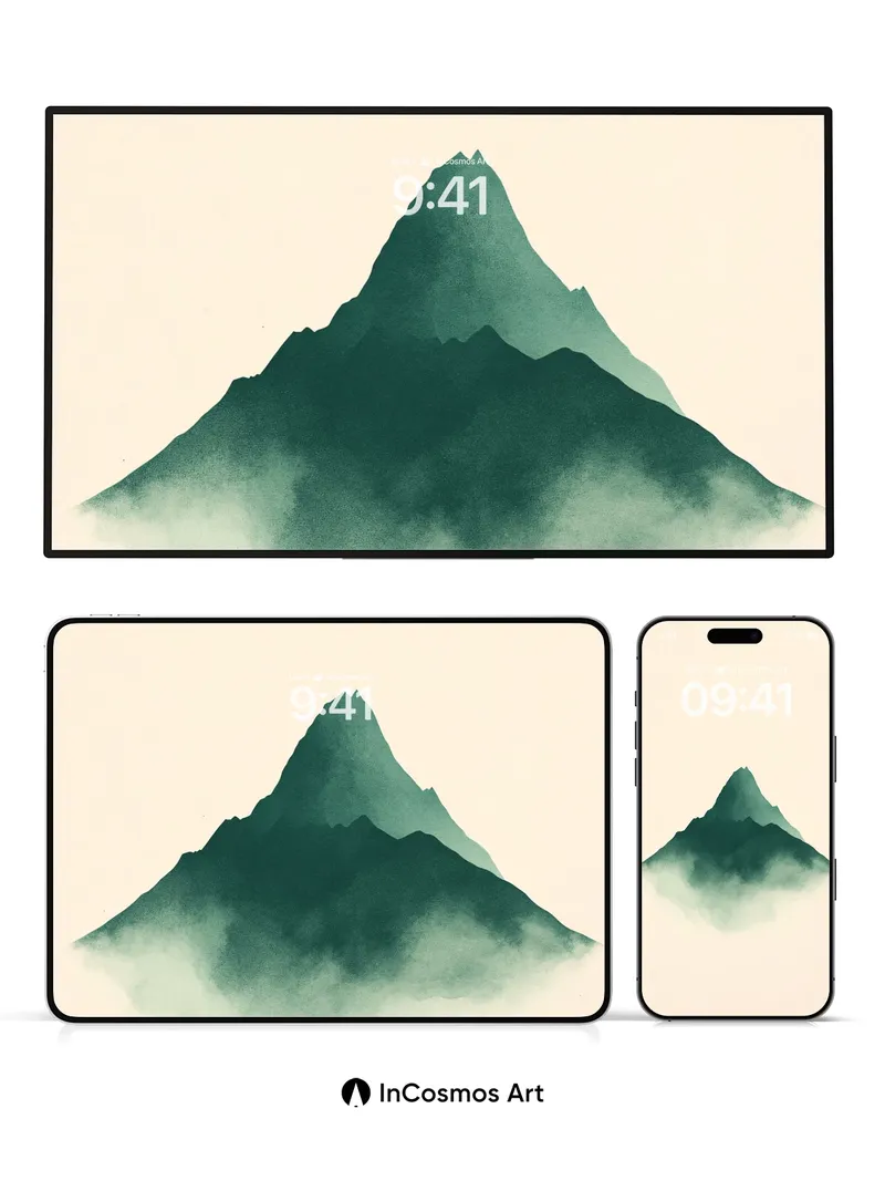 Mist-Crowned Mountain Wallpaper in Ink Wash