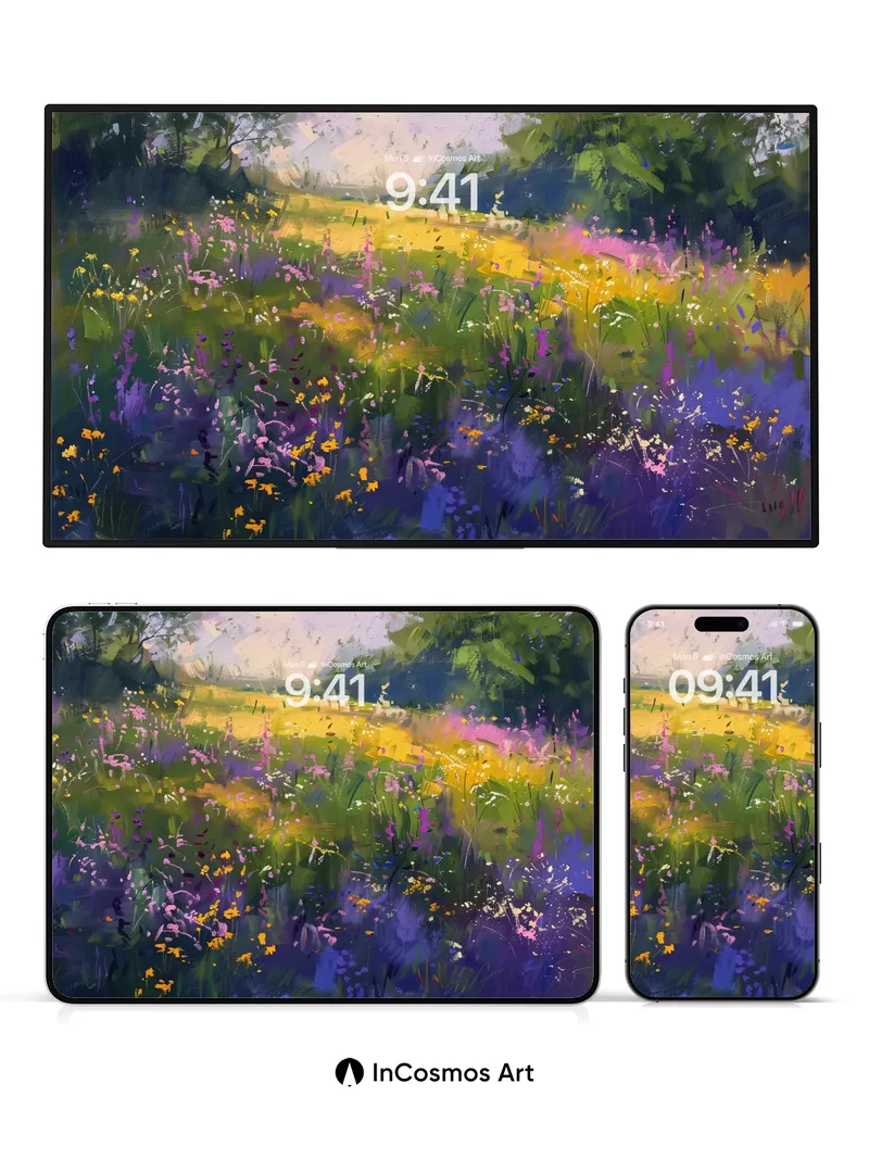 Whispering Meadow Wallpaper with Sunlit Hues