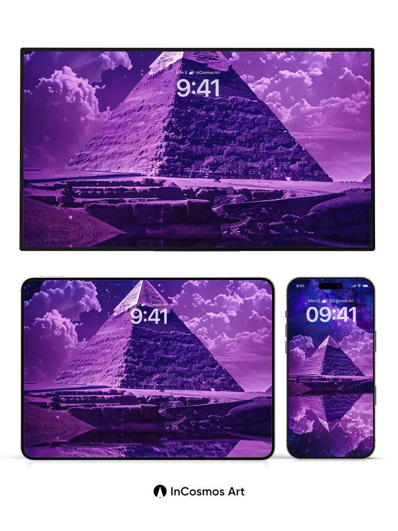 Cosmic Pyramid Wallpaper with Starlit Reflection