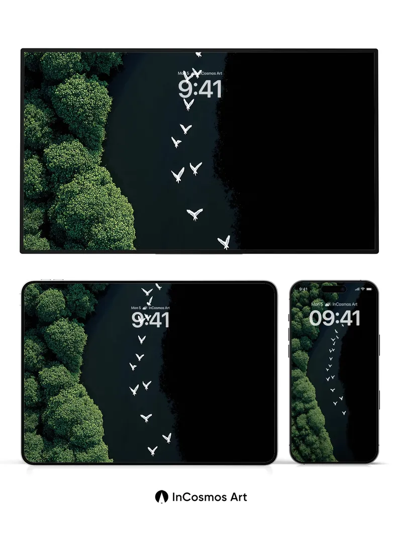 Serenity Flight Wallpaper with Forest Veil